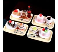 KARLOR Set di 24 mini torte da caffè, dessert e gelato con piatto, cucchiaio, forchetta, vassoio da servizio, mini dessert per alimenti, mini scena, decorazione da tavolo (24 pezzi)