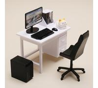KARLOR Set di 9 tavoli in miniatura per computer, mini tavolo da ufficio, tastiera, mouse per libri, sedia per computer, mini mobili, sala giochi, ufficio, accessori in miniatura, scena