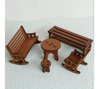 KARLOR Set di mobili in legno in miniatura, 5 pezzi, per casa delle bambole, mini sedia a dondolo, tavolo rotondo in legno, per scena Mni, paesaggio in miniatura, decorazione del giardino delle fate