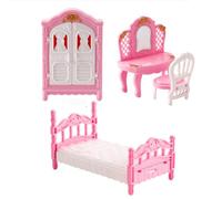 KARLOR Set di mobili per casa delle bambole, set di mobili in miniatura, 4 pezzi, rosa, tavolo da toeletta e sedia, 1:12, accessori per casa delle bambole, mini mobili per camera da letto per ragazze