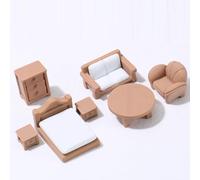 KARLOR Set di mobili per la casa delle bambole, 7 pezzi mobili per bambole, divano, letto, comodino, poltrona, tavolo, accessori per la casa delle bambole, soggiorno, camera da letto, balcone, mobili