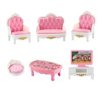 KARLOR Set di mobili per la casa delle bambole, soggiorno, 7 pezzi, scala 1:12, rosa