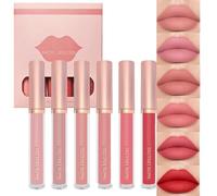 KARLOR Set di rossetti liquidi, 6 rossetti opachi, in legno di palissandro, rosa, corallo, rosso, peachy liquido, set di rossetti setosi per 24 ore, set regalo (A)