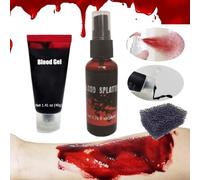 KARLOR Set di sangue artificiale denso + sangue artificiale liquido + spugna fake blood, lavabile fresco scuro sangue artificiale per la pelle, trucco, Halloween, vampiro zombie Sfx