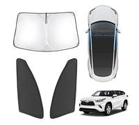 Karltys Compatibile con ombrelloni Toyota Highlander 2020 2021 2022 Parasole Anteriore Laterale Finestre Sun Blocker Protector Pieghevole Parasole Blocchi in poliestere riflettente UV e calore 3PCS