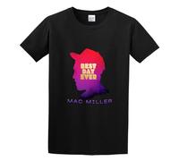 KARLYSE Men's Round Neck T-Shirt Mac Miller Best Day Ever Logo Twin Needle Sleeves And Hem Black M