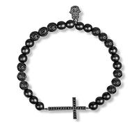 KARMA AND LUCK - Rooted Faith - Bracciale da uomo in vera onice opaca con ciondolo a forma di croce in pietra lavica elastica, con elegante amuleto di Fatima per proteggerti, fatto a mano in Estremo
