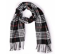 KARMA.DIEM Sciarpa a quadri premium da donna e da uomo - Cashmere Touch - Morbida frangia invernale 180 x 32 cm - Sciarpa classica tartan - Elegante sciarpa unisex, Nero a quadri, 35x180 cm