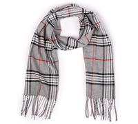 KARMA.DIEM Sciarpa a quadri premium da donna e da uomo - Cashmere Touch - Morbida frangia invernale 180 x 32 cm - Sciarpa classica tartan - Elegante sciarpa unisex, Grigio chiaro a quadri, 35x180 cm