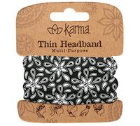 Karma Fascia per capelli da donna con motivo floreale, sottile, in tessuto e sciarpa elastica, colore: bianco e nero