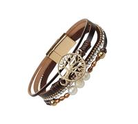 Karma MTB720-003_dbraun - Bracciale da donna in pelle PU, multifila, con albero della vita, 19 cm, chiusura magnetica, moderno, idea regalo da donna