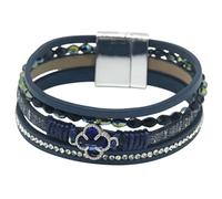 Karma MTB825-003 - Bracciale da donna in pelle, multifila, con cristalli blu, argento, 19 cm, chiusura magnetica, in acciaio inox, idea regalo, con sacchetto per gioielli da donna, 19 x 2,5 cm