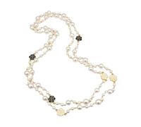 Karma NH10528108 - Collana da donna lunga 150 cm, con perle artificiali, oro bianco, collana da donna, collana di perle, regalo per lei