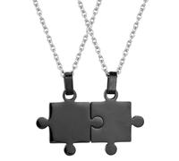 Karma NH11047672 - Collana per partner con ciondolo a forma di puzzle, colore nero, argento e acciaio inox, moderna catena da uomo e da donna