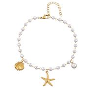 Karma NH11249677 - Cavigliera con perle e stelle marine, 21 cm, in filigrana moderna, per le vacanze, la spiaggia, la sera
