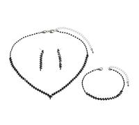 Karma NH11449817 - Set di gioielli da donna con strass, colore nero, composto da collana, bracciale e orecchini, elegante collana con strass, stile moderno