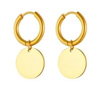 Karma OR1011 - Orecchini da donna in acciaio inox, 3, cm, argento o oro, semplici orecchini a cerchio con piastrina rotonda, orecchini moderni per tutti i giorni e per occasioni, 3,2 x 1,5 cm, Acciaio