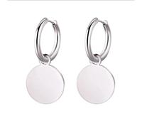 Karma OR1011 - Orecchini da donna in acciaio inox, 3, cm, argento o oro, semplici orecchini a cerchio con piastrina rotonda, orecchini moderni per tutti i giorni e per occasioni, 3,2 x 1,5 cm, Acciaio