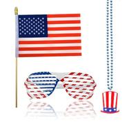 KARMOGSO Set di 3 bomboniere patriottiche, occhiali da sole con bandiera americana, collane con perline, bandiera patriottica, decorazioni per il 4 luglio per la celebrazione del giorno dell'indipendenza, parata patriottica