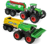 KARMOUNT Trattore agricolo, rimorchio, trattore, inerzia con rimorchio, metallo e plastica, mietitrebbia, giocattolo per bambini, set da gioco per ragazzi e bambini (set da 4 pezzi)