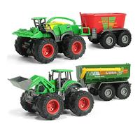 KARMOUNT Trattore e tagliaerba con rimorchio, giocattolo agricolo in metallo e plastica, con parti mobili e azionamento a frizione, per bambini dai 3 anni in su