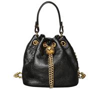 Karoukee Borsa a Secchiello in Vera Pelle di Lusso per Donna, Piccola Borsa a Tracolla con Catenella Rimovibile, Elegante Borsetta per Telefono, Portafoglio e Cosmetici - Nero