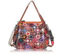 Karoukee Borsa a Spalla Colorata per Donna, Borsa a Tracolla in Pelle Bovina Fatta a Mano, Borsetta Media Patchwork, Borse a Mano Estetica con Grande Capacità