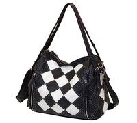 Karoukee Borsa a Spalla Colorata per Donna, Borsa a Tracolla in Pelle Bovina Fatta a Mano, Borsetta Media Patchwork, Borse a Mano Estetica con Grande Capacità