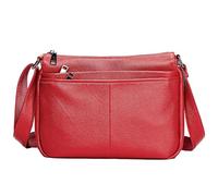 Karoukee Borsa a Spalla Donna in Vera Pelle - Borsello a Tracolla Media con Tracolla Regolabile, Crossbody Bag con Multi Scomparti (3 Tasche Separate), Adatta a Tablet 11" - Rosso