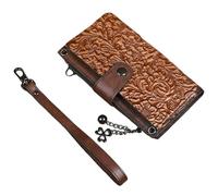 Karoukee Borsa a Spalla in Vera Pelle con Stampe Floreali Vintage per Donna, Pochette 3 in 1 Convertibile con Cinghia da Polso e Tracolla Rimovibile, Portafoglio con 11 Scomparti per Carte - Caffè