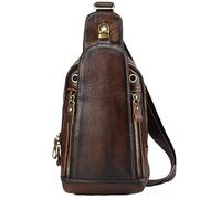 Karoukee Borsa a Spalla Vintage da Uomo, Borse a Tracolla in Vera Pelle, Borsa da Petto Versatile, Zaino Monospalla Multiuso per Tablet sotto i 9,7 Pollici