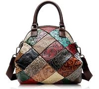 Karoukee Borsa a Tracolla Colorata per Donna, Borsa a Spalla in Vera Pelle con Fiore in Rilievo, Borsetta Alla Moda, Borse a Mano Vintage da Donna, Borsa Tote con Manico Superiore