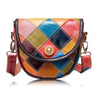 Karoukee Borsa a Tracolla in Pelle Cerata a Olio Colorata Patchwork per Donna, Elegante Borsa a Spalla Piccola per Cellulare, Borsetta Moda Donna, Borse a Mano con Tracolla Regolabile
