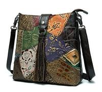 Karoukee Borsa a Tracolla Patchwork da Donna Vintage, Borsa a Spalla in Pelle a Fiori Retrò per Cellulare, Borse a Mano Media Casual, Borsetta Moda, Crossbody Bag da Donna Elegante