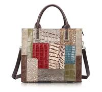 Karoukee Borsa a Tracolla Patchwork per Donna, Borsa a Mano con Manico in Vera Pelle, Borsa a Spalla da Donna in Stile Vintage, Borsa Tote Quadrata Lussuosa, Misura Media