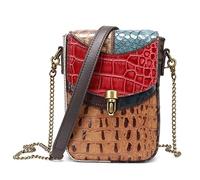 Karoukee Borsa a Tracolla Piccola da Donna, Borsa a Spalla in Vera Pelle Goffrata per Donna, Borsetta alla Moda, Messenger Crossbody Bag per Cellulare Unica con Tracolla a Catena