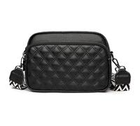 Karoukee Borsa a Tracolla Trapuntata a Losanghe per Donna, Borsetta a Mano con Multipli Scomparti e Traversa Larga Rimovibile e Regolabile con Motivo Geometrico, Elegante Borsa Spalla - Nero