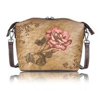Karoukee Borsa a Tracolla Vintage da Donna, Borsa a Mano Elegante con Motivo Goffrato Rosa, Borsa a Spalla in Vera Pelle Donna, Borsetta Moda con Tracolla Regolabile