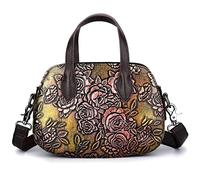 Karoukee Borsa a Tracolla Vintage da Donna, Borsa a Mano in Pelle di Vacchetta Goffrata con Motivo a Rose, Elegante Borsa a Spalla Media, Borsetta con Manico Superiore e Tracolla Regolabile