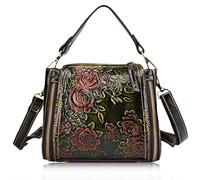 Karoukee Borsa a Tracolla Vintage da Donna, Borsa a Spalla in Pelle di Vacca con Motivo a Fiori in Rilievo, Borse a Mano Disegnatore, Borsetta Elegante con 2 Cinghie in Diversi Stili