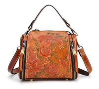 Karoukee Borsa a Tracolla Vintage da Donna, Borsa a Spalla in Pelle di Vacca con Motivo a Fiori in Rilievo, Borse a Mano Disegnatore, Borsetta Elegante con 2 Cinghie in Diversi Stili