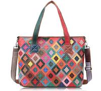 Karoukee Borsa Tote Colorata da Donna per Laptop, Borsa a Mano Grande ed Elegante in Vera Pelle con Design Patchwork, Borsa a Tracolla di Moda per Portatile, Borse a Spalla per Signore