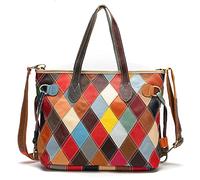 Karoukee Borsa Tote Colorata da Donna per Laptop, Borsa a Mano Grande ed Elegante in Vera Pelle con Design Patchwork, Borsa a Tracolla di Moda per Portatile, Borse a Spalla per Signore