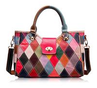 Karoukee Borsa Tote da Donna con Design Patchwork Colorata, Borsa a Mano Elegante in Vera Pelle, Grande Borse a Spalla per Signora, Borsa a Tracolla Alla Moda con Tracolla Regolabile