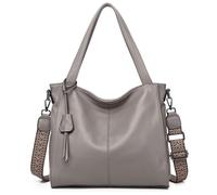 Karoukee Borsa Tote Grande in Vera Pelle per Donna, Borsa a Spalla Hobo da 11.4" con Multipli Scomparti, Capiente Borse a Tracolla da Lavoro con Ampio Cinghia Regolabile e Rimovibile - Grigio