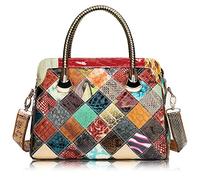 Karoukee Borsa Tote in Pelle Bovina con Manico Superiore da Donna, Borsa a Mano Patchwork Retrò, Borse a Tracolla Vintage e Unico, Borsa a Spalla Grand con Tracolla Regolabile