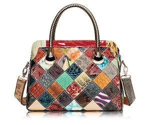 Karoukee Borsa Tote in Pelle Bovina con Manico Superiore da Donna, Borsa a Mano Patchwork Retrò, Borse a Tracolla Vintage e Unico, Borsa a Spalla Grand con Tracolla Regolabile