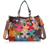 Karoukee Borsa Tote Moda da Donna in Vera Pelle, Borsa a Mano con Manico Superiore, Grande Borse a Spalla Patchwork Colorata per Signora, Borsa a Tracolla Elegante con Tracolla Regolabile