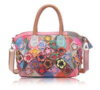 Karoukee Borsa Tote Patchwork da Donna, Borsa a Tracolla in Pelle Bovina Colorata, Grande Borsa a Spalla per Signore, Borsetta Borsa a Mano con Manico Superiore
