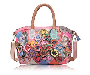 Karoukee Borsa Tote Patchwork da Donna, Borsa a Tracolla in Pelle Bovina Colorata, Grande Borsa a Spalla per Signore, Borsetta Borsa a Mano con Manico Superiore